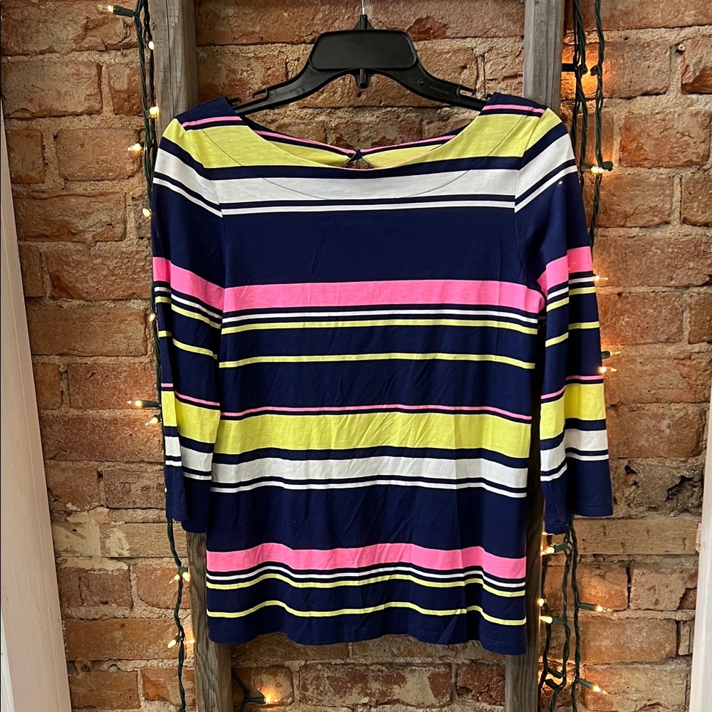 Lilly Pulitzer Navy, Pink, and Yellow Striped Long Sleeve Top
